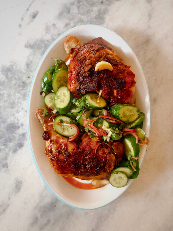 Chipotle Butter Chicken Legs with Cucumber Salad